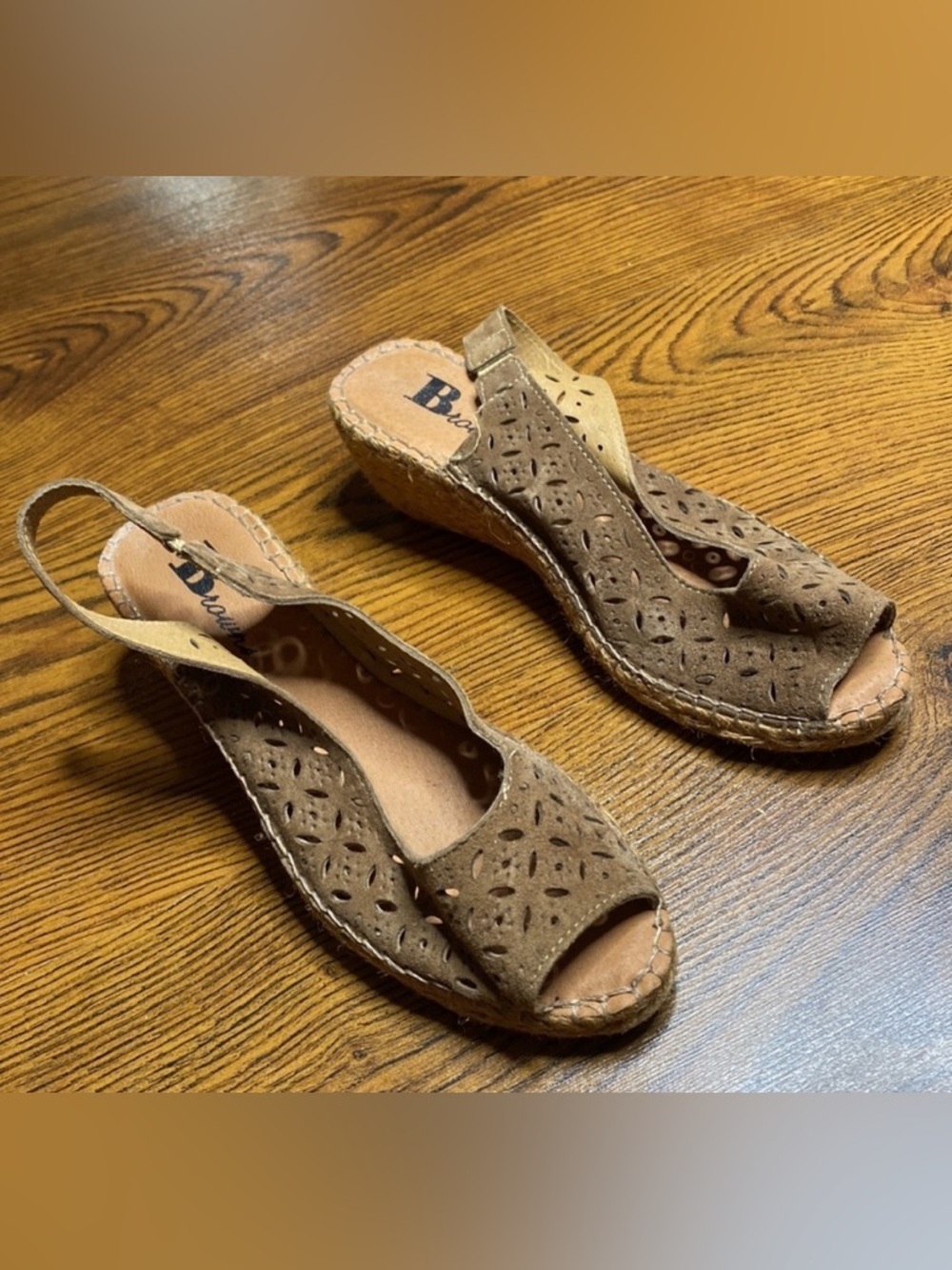 🌹 Browns 🌹 Soft Leather Wedge Espadrille Sandals - Picture 2 of 8